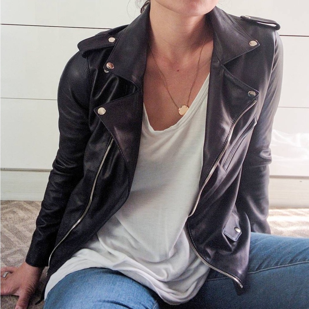 NWOT Navy Cat Wu Leather Jacket